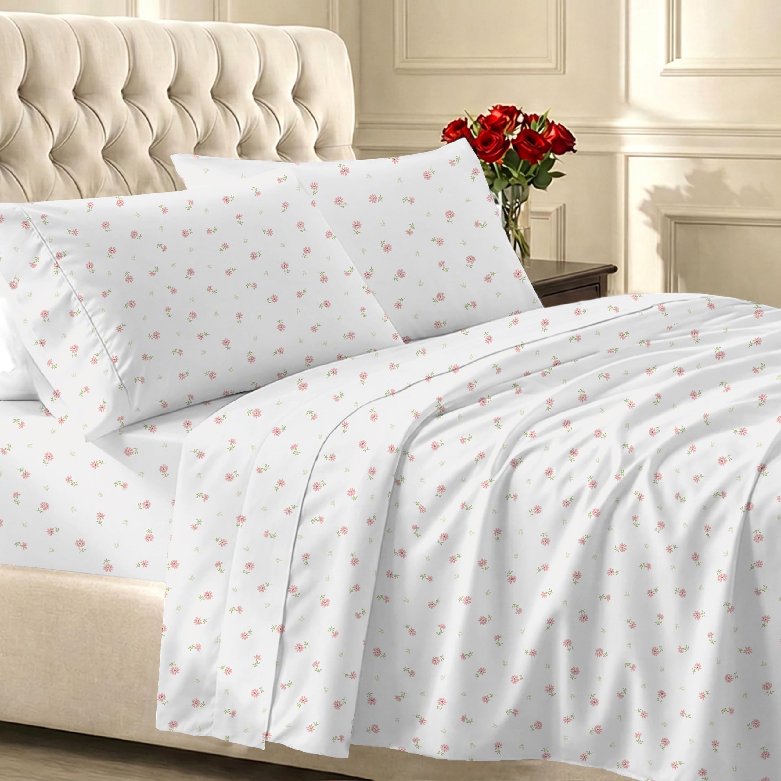 California Design Den soft queen flat sheet with floral print for airy comfort