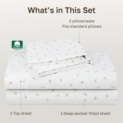 California Design Den floral print on white background adds a light, charming look