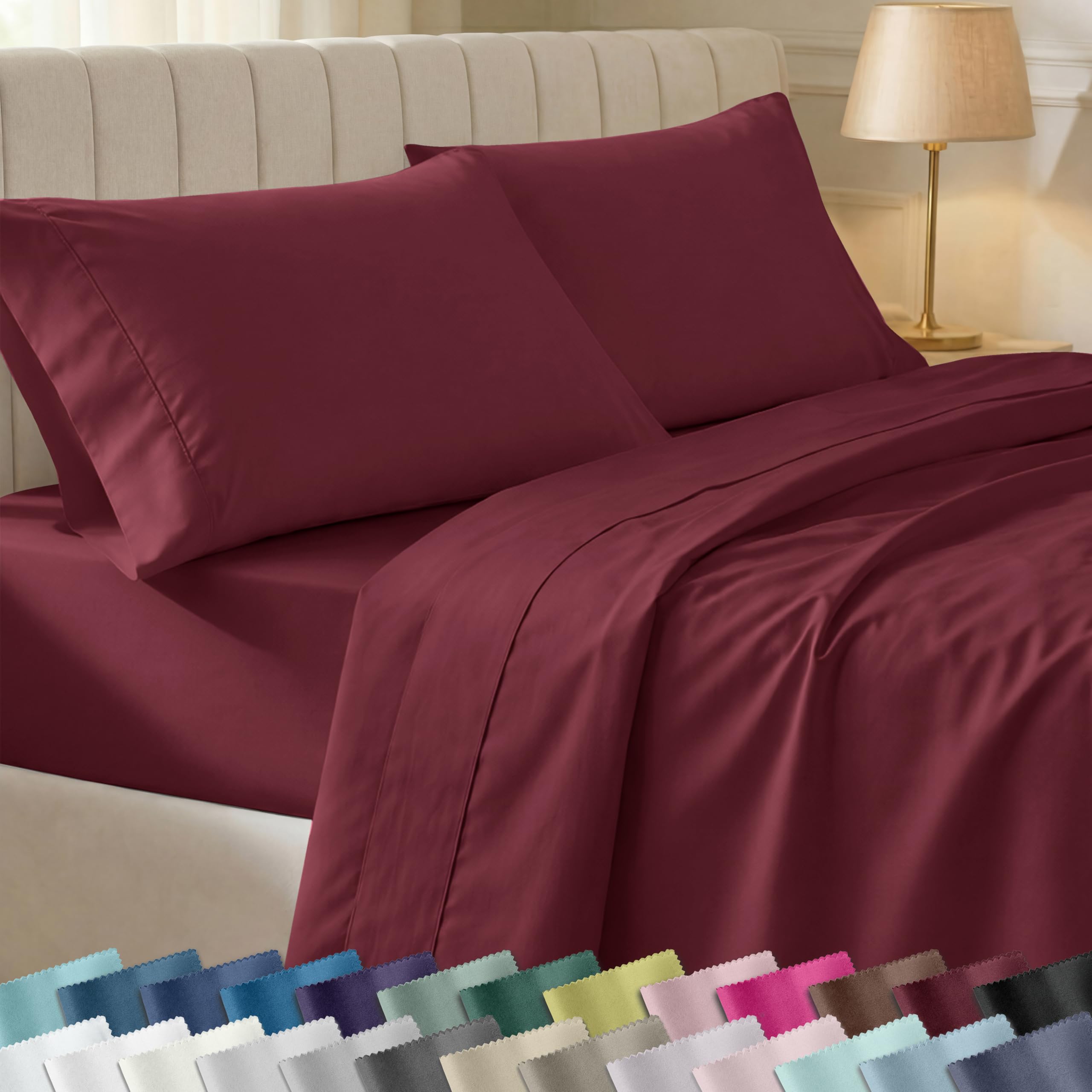 California Design Den burgundy queen flat sheet with silky smooth feel.