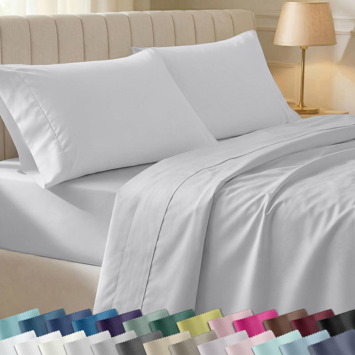 California Design Den soft cotton flat sheet in silver for silky, breathable comfort