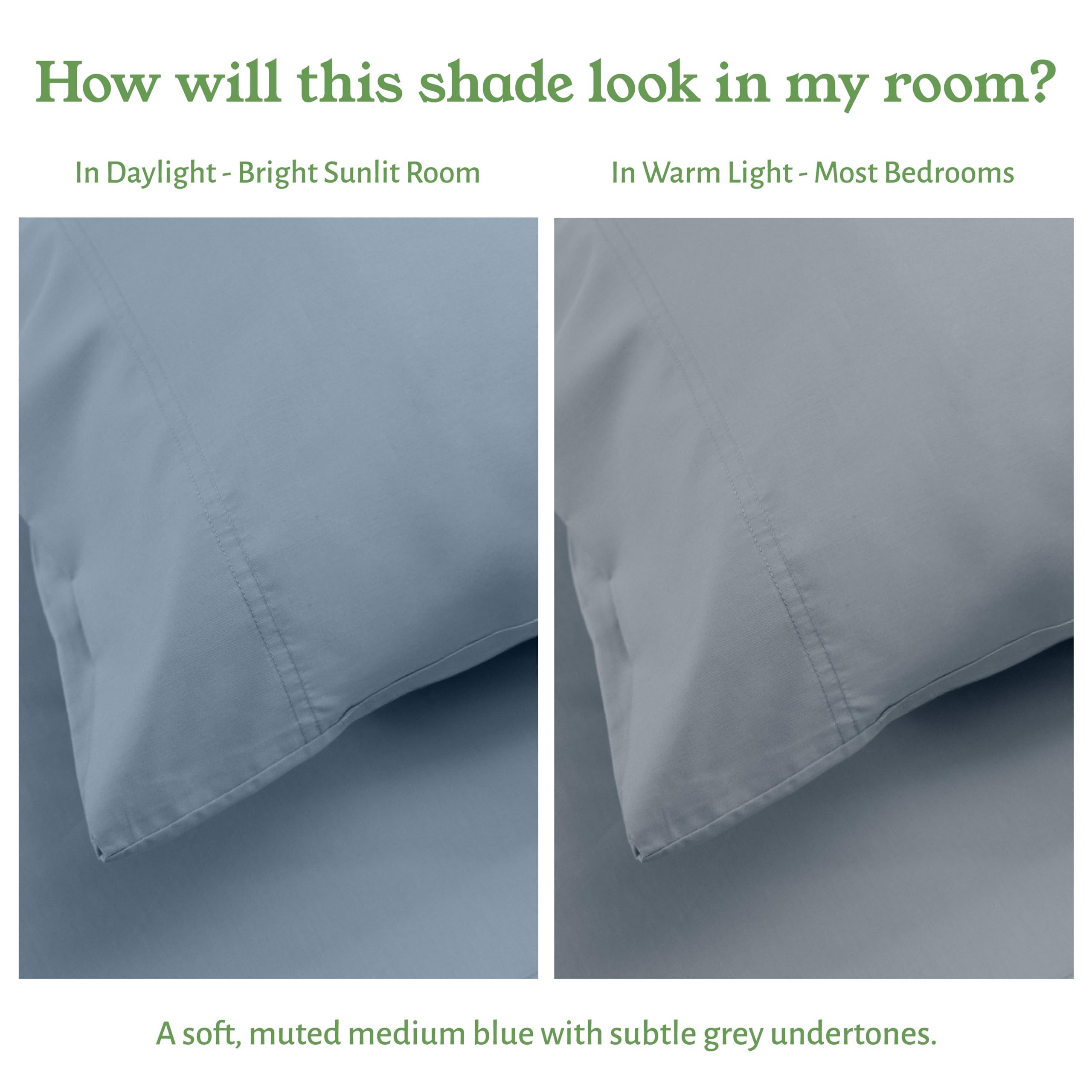 California Design Den soft grey-blue shade complements any bedroom decor