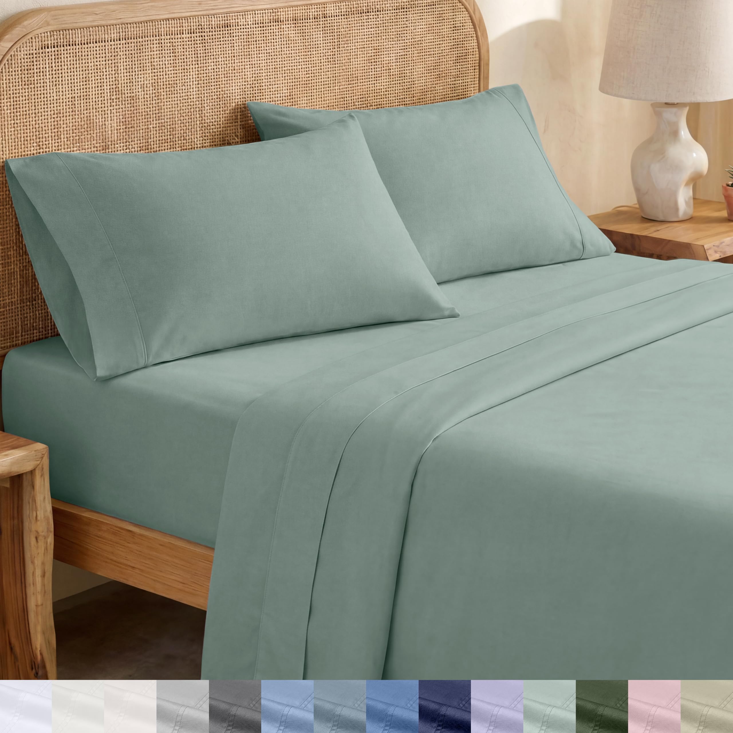 California Design Den soft organic cotton queen sheets in crisp percale for cooler sleep