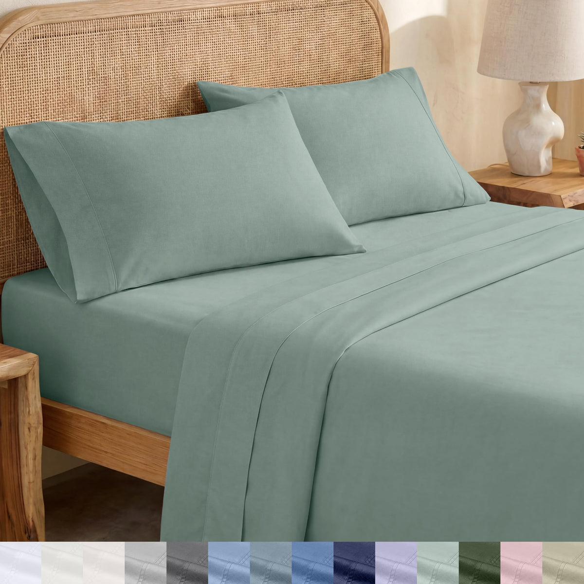 California Design Den soft organic cotton queen sheets in crisp percale for cooler sleep