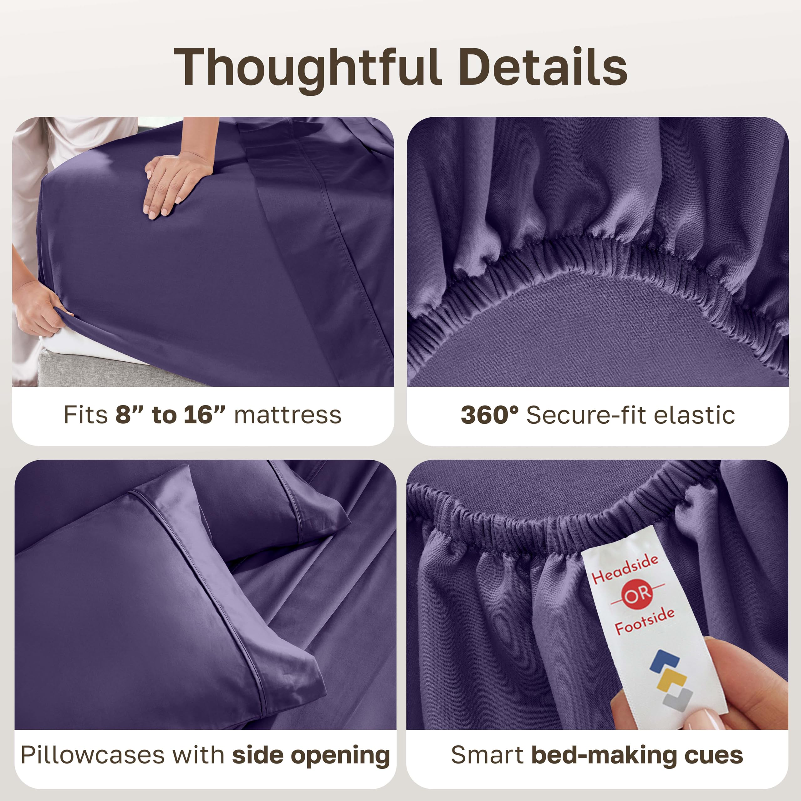 California Design Den sateen close-up in purple shows soft, lustrous weave