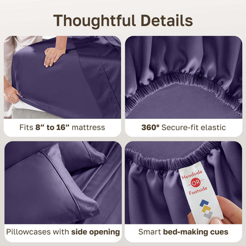 California Design Den sateen close-up in purple shows soft, lustrous weave