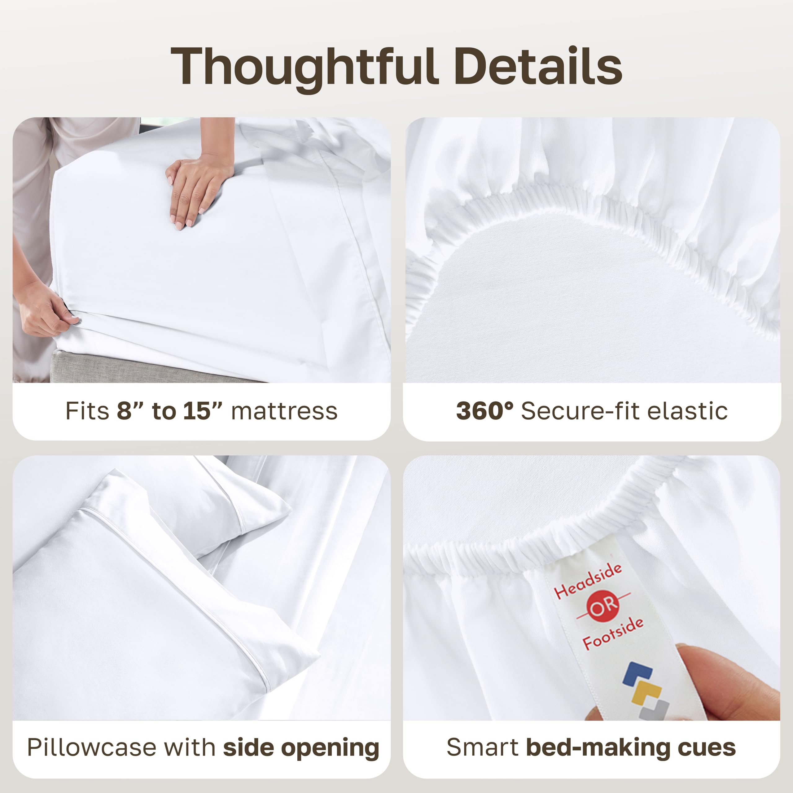 Close-up shows neat stitching and durable 400 TC texture on California Design Den sheets