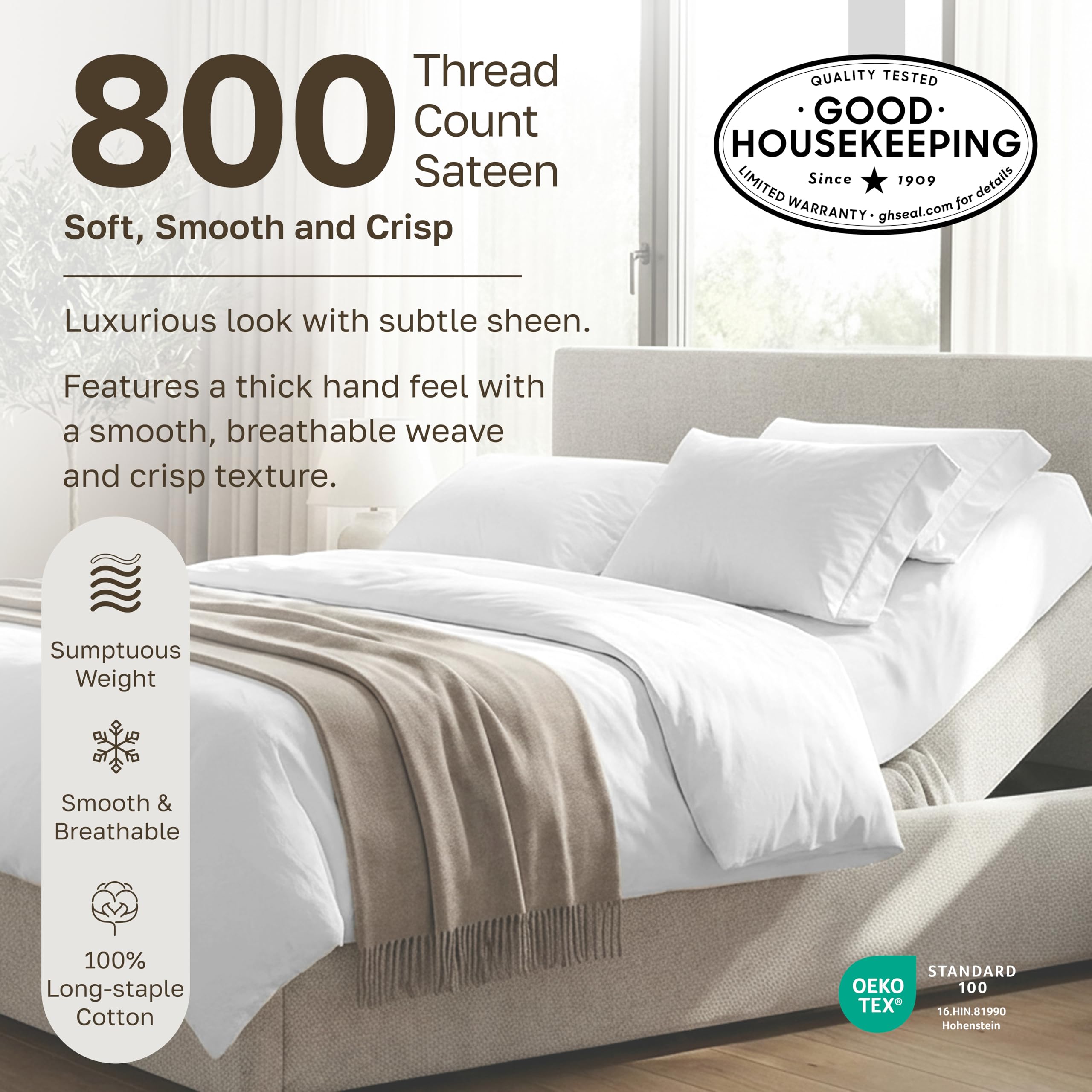 California Design Den beige pillowcases provide a hotel-like finish and easy care.
