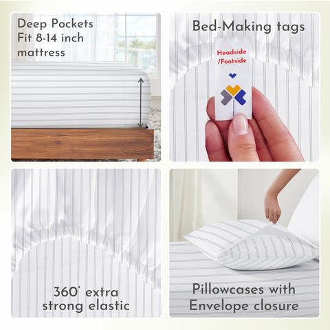 California Design Den Stripe Sheets Queen set shows durable stitching for everyday durability