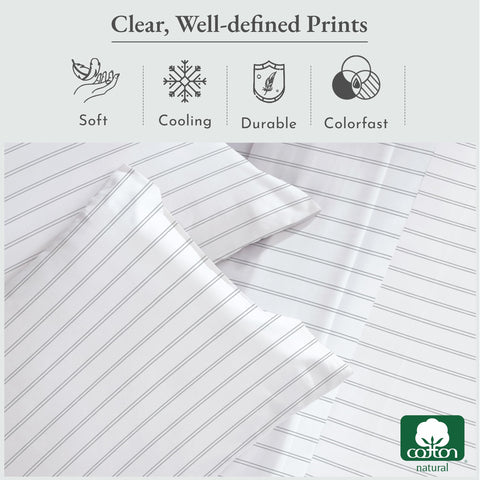 California Design Den Stripe Sheets Queen fitted sheet with all-around elastic ensures a secure fit on deep mattresses