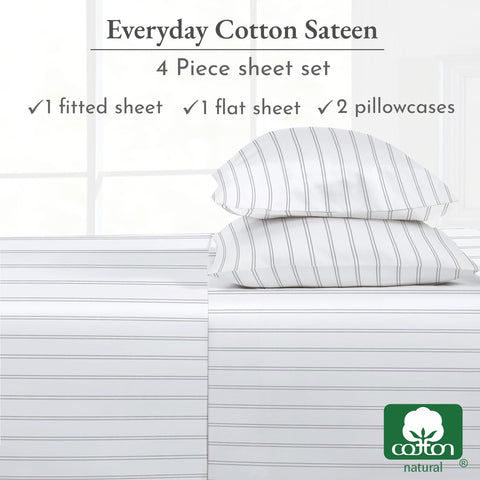 California Design Den Stripe Sheets Queen 100% cotton sateen finish offers a lightweight, silky-soft handfeel