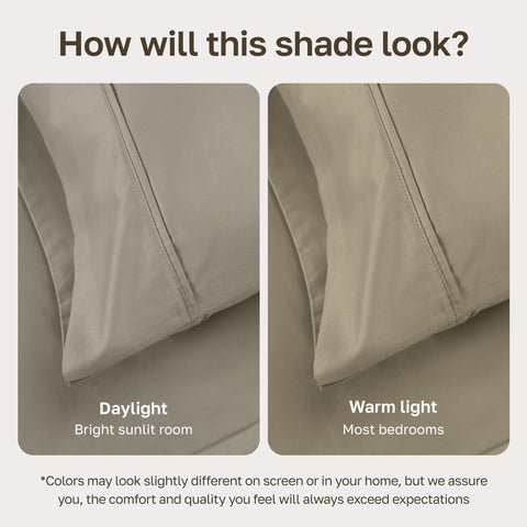 California Design Den taupe shade swatch illustrates warm, versatile bedroom color.