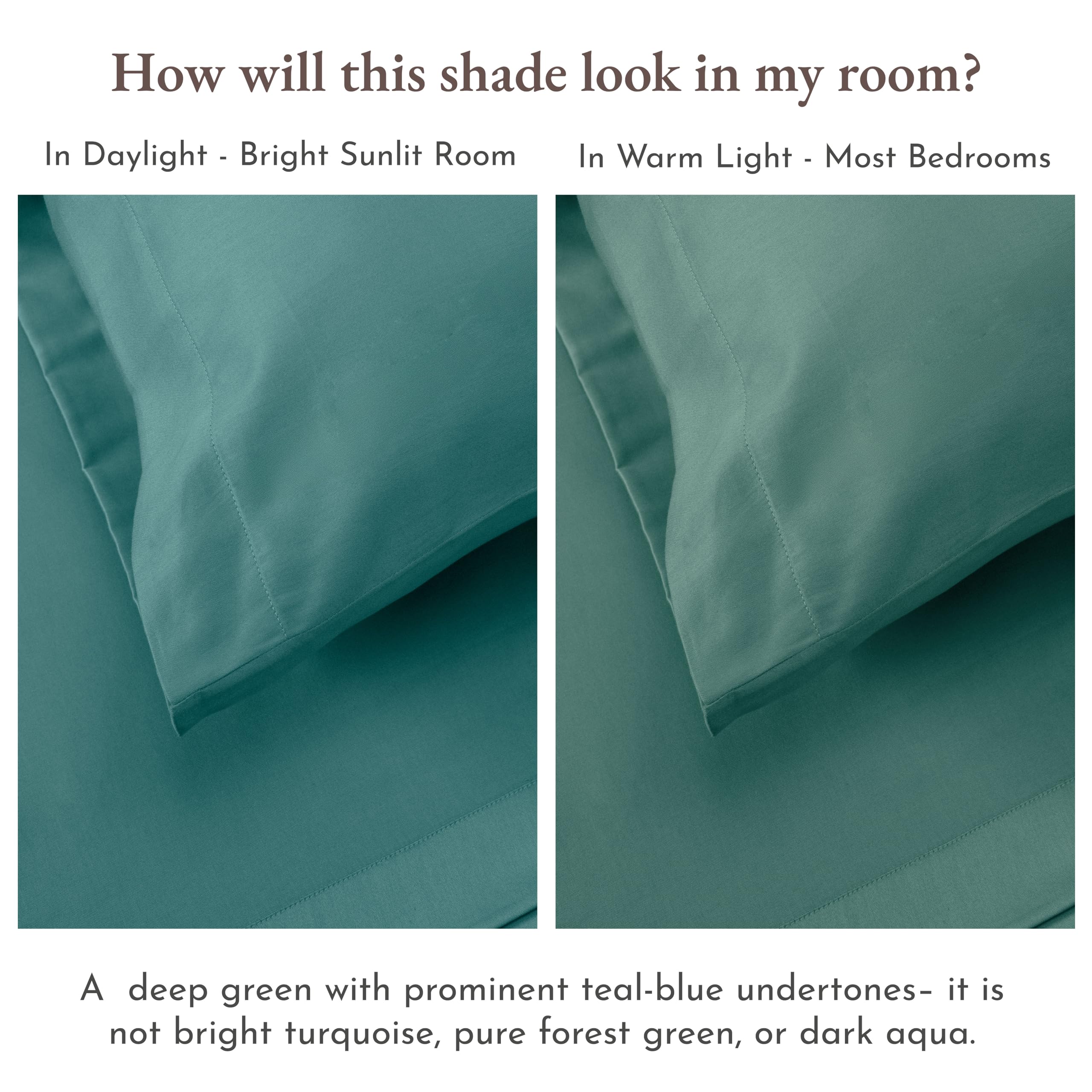 Close-up of the sateen weave in California Design Den teal sheets showing subtle sheen