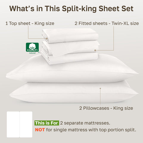 California Design Den twin XL bottom fitted sheets pair for split king beds