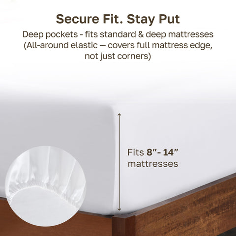 California Design Den king white fitted sheet in breathable cotton sateen for year‑round comfort