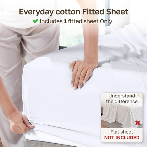 California Design Den king white fitted sheet showing durable all‑around elastic
