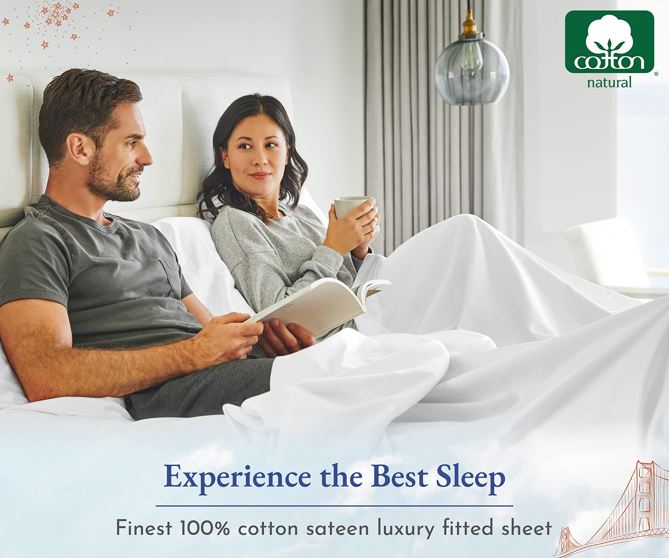 California Design Den white queen-size fitted sheet ready for storage and care.