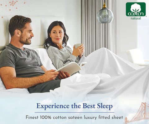 California Design Den white queen-size fitted sheet ready for storage and care.