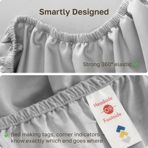 Wide elastic around the perimeter of the California Design Den fitted sheet for secure fit.