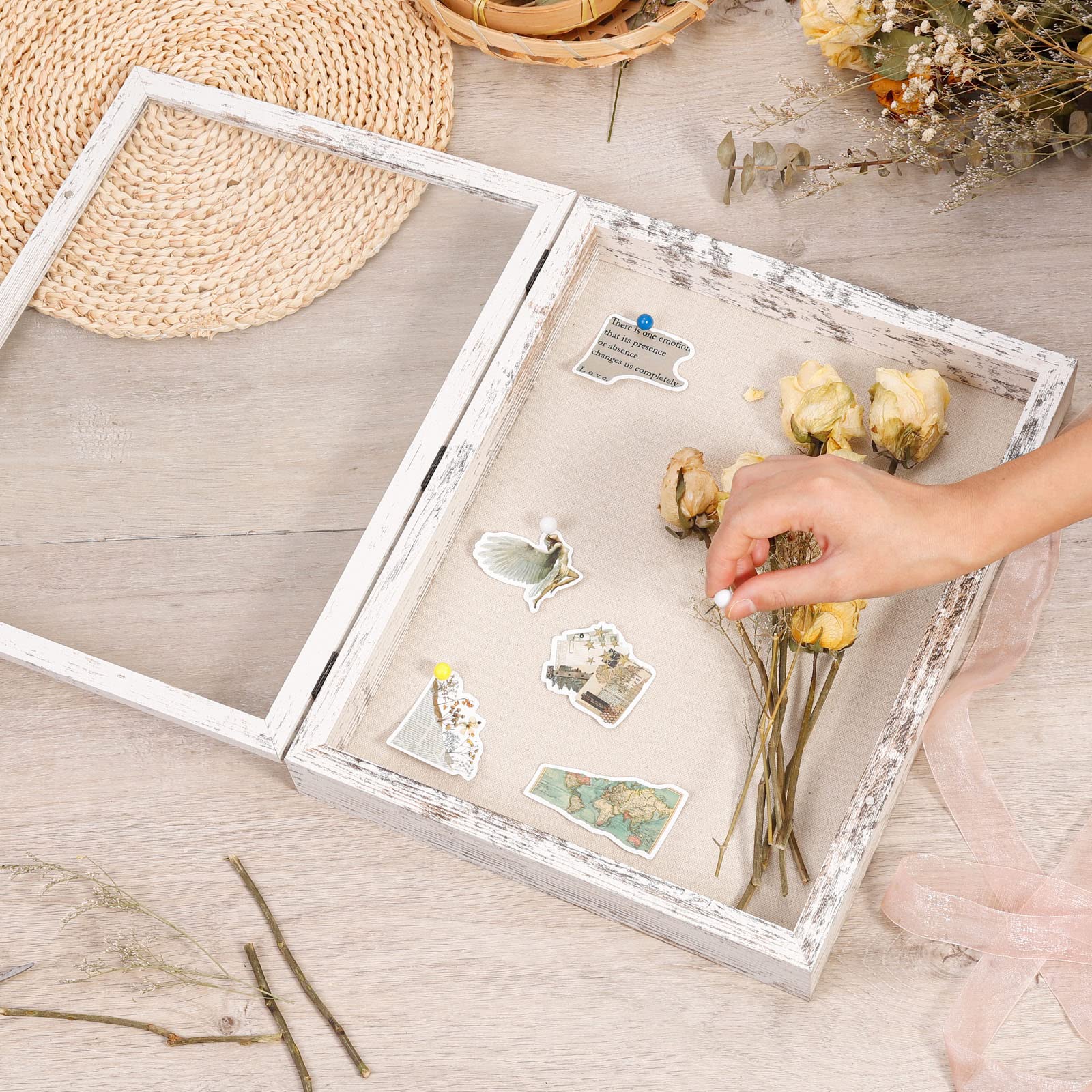 Califortree frame with real glass cover protects keepsakes while showcasing them.