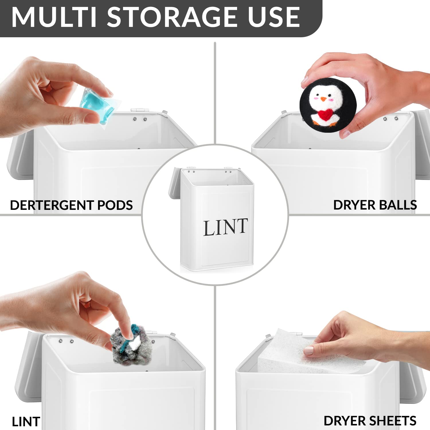 Lid-closed Calindiana lint bin prevents dust from escaping.
