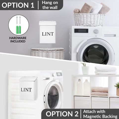 Slim design of Calindiana lint bin fits narrow laundry spaces.