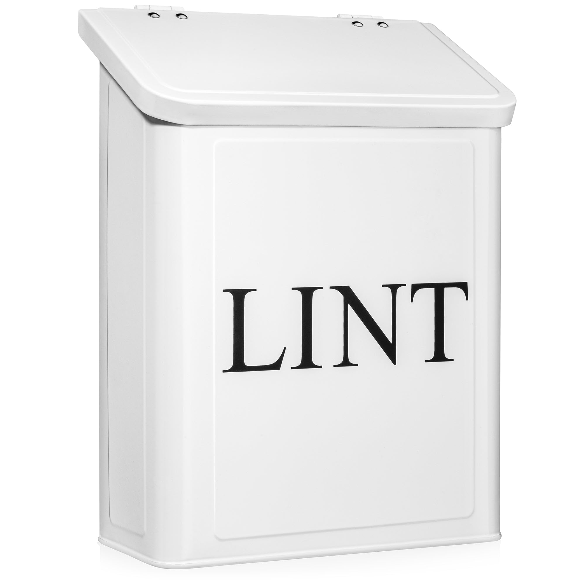 Calindiana lint bin wall-mount with lid keeps dryer lint tidy.