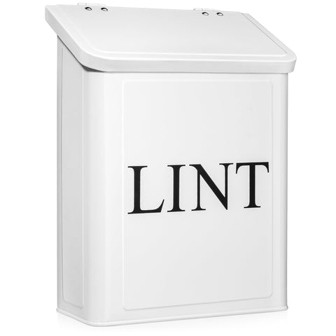 Calindiana lint bin wall-mount with lid keeps dryer lint tidy.