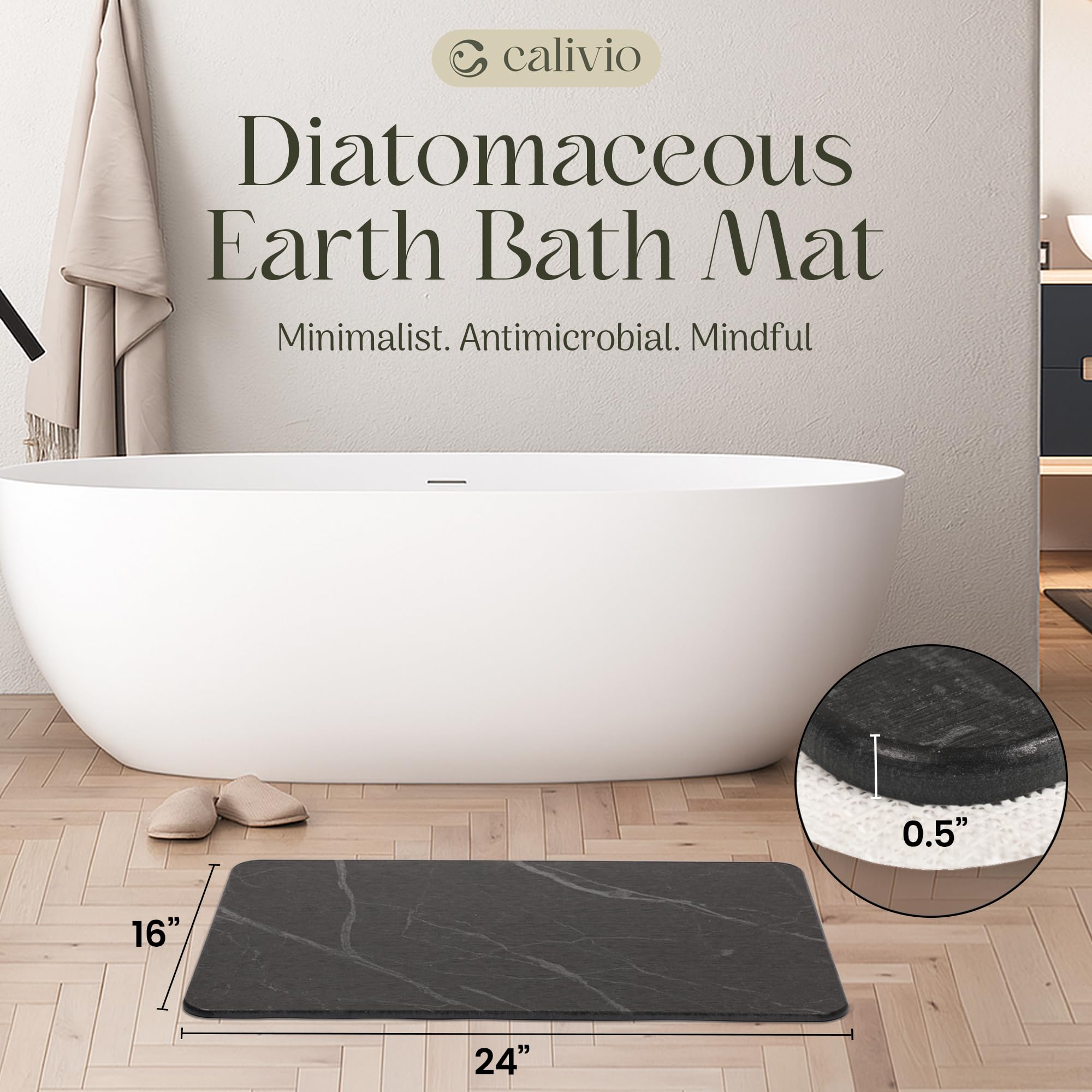 Calivio Bath mat non-slip base provides secure footing on tile.