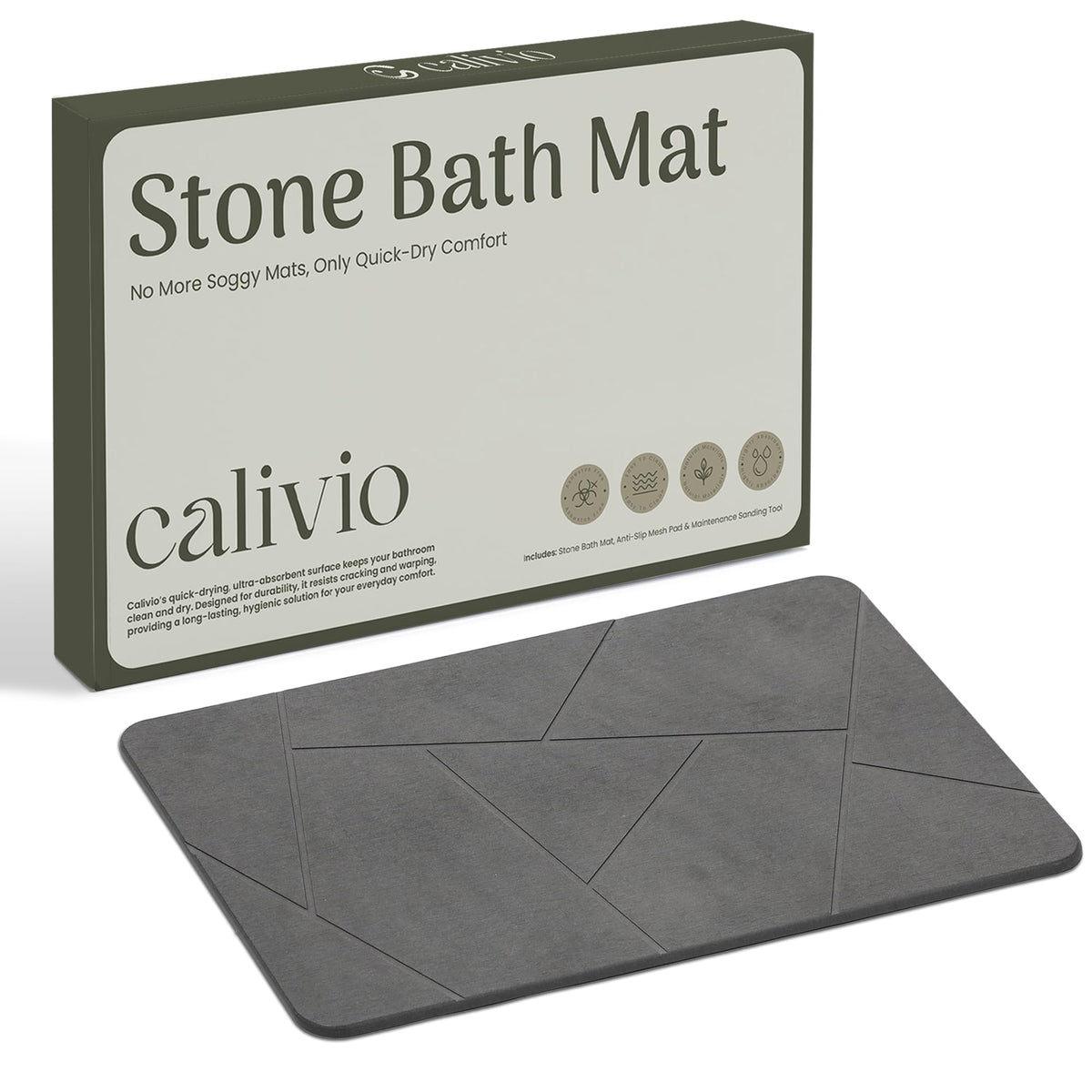 Calivio Quick Dry bath mat close-up shows rapid water absorption and quick drying