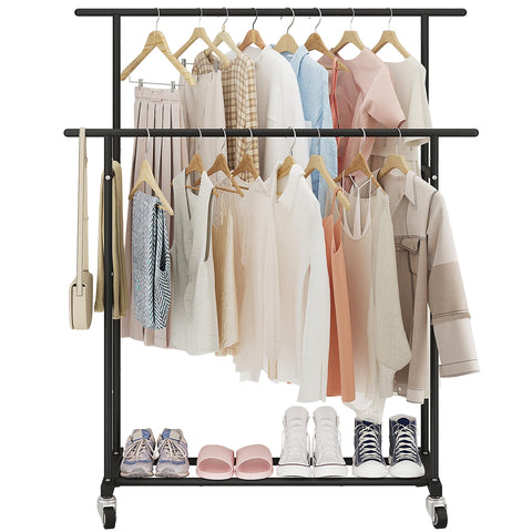 Calmootey garment rack side view showing spacious storage.