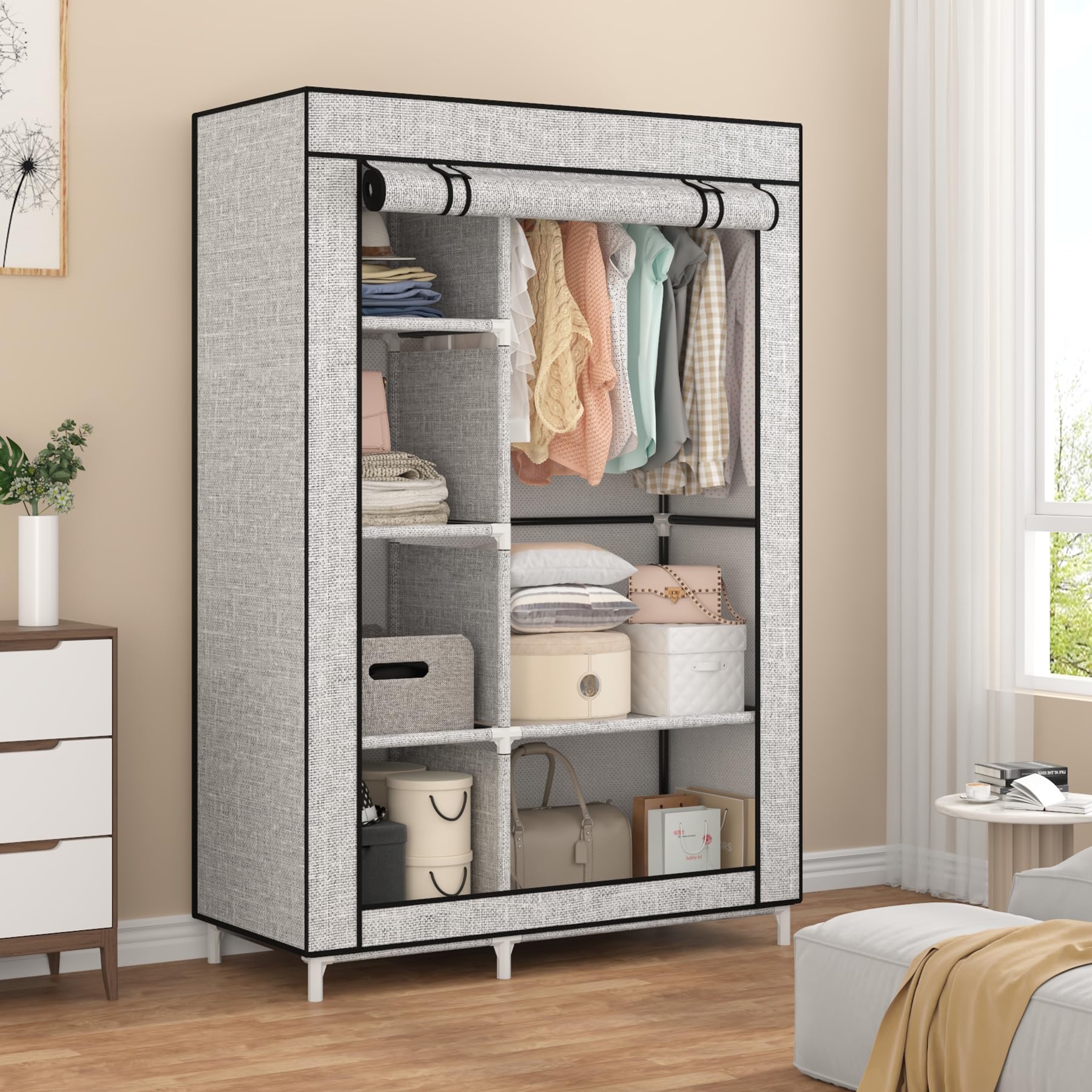Calmootey hanging rod area keeps dresses neat and accessible