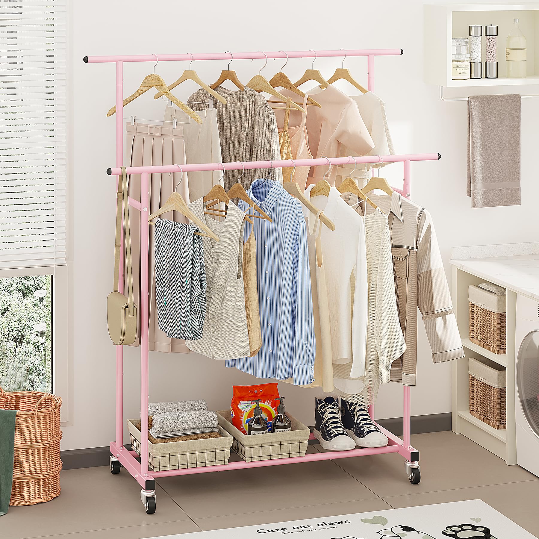 Calmootey modern garment rack design complements any decor while expanding storage options.