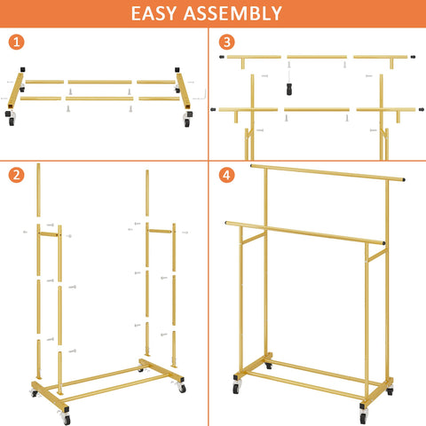 Portable clothes rack in gold fits small and large spaces