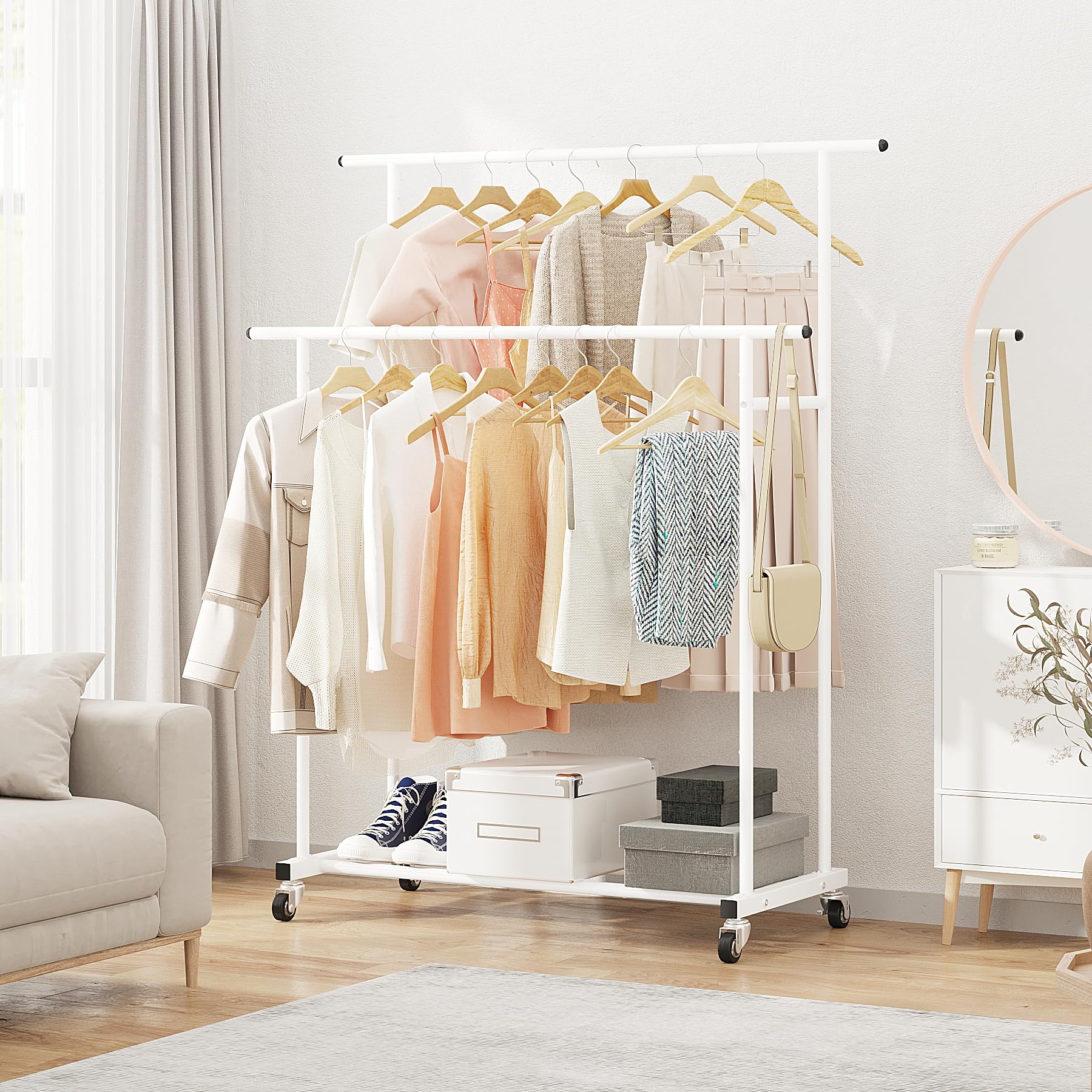 Calmootey stable frame with side rods adds extra clothing support.