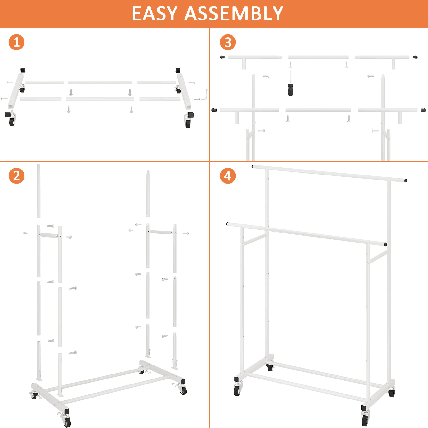 Calmootey white clothes rack in bedroom maximizes space.