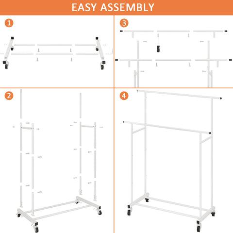 Calmootey white clothes rack in bedroom maximizes space.