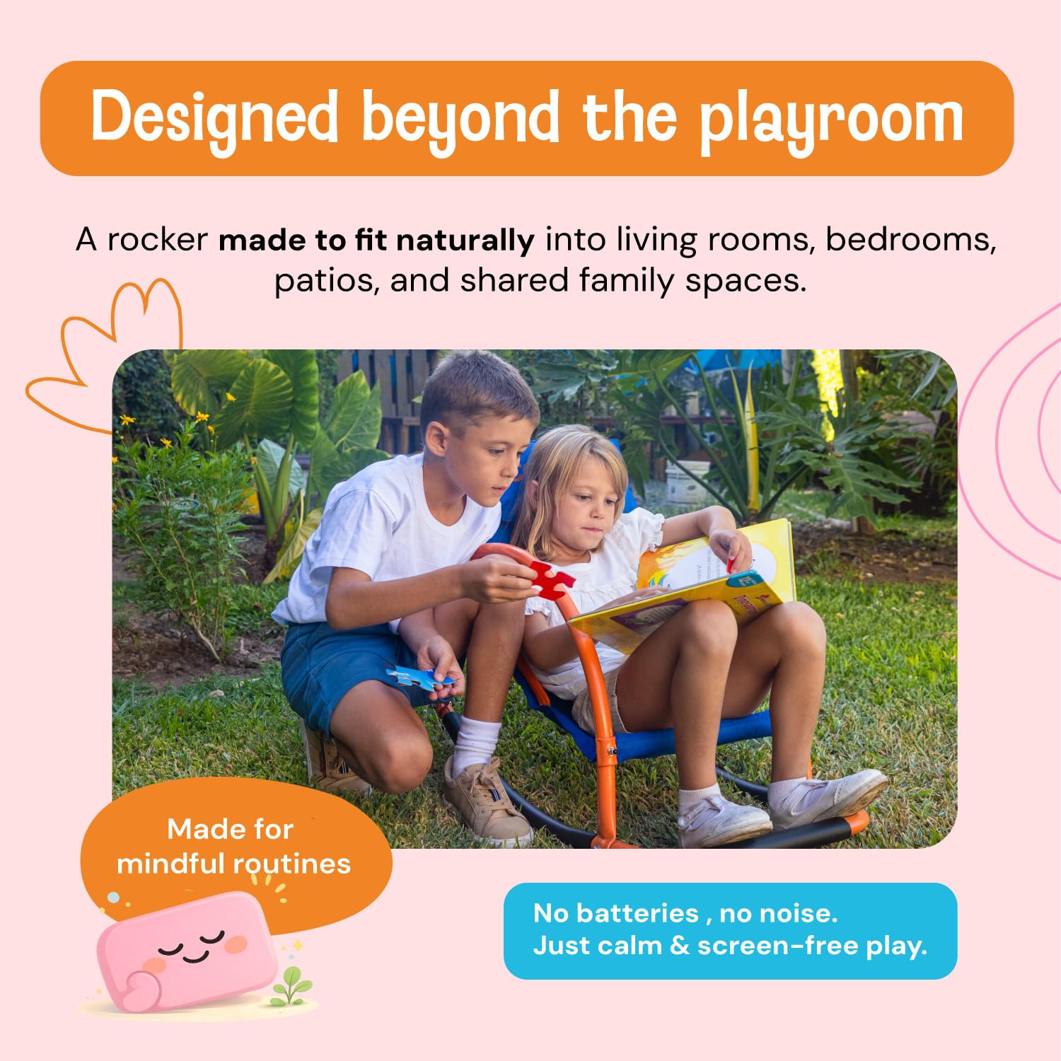 CALMPLAY Kids Rocking Chair wood texture accentuates cozy playroom feel