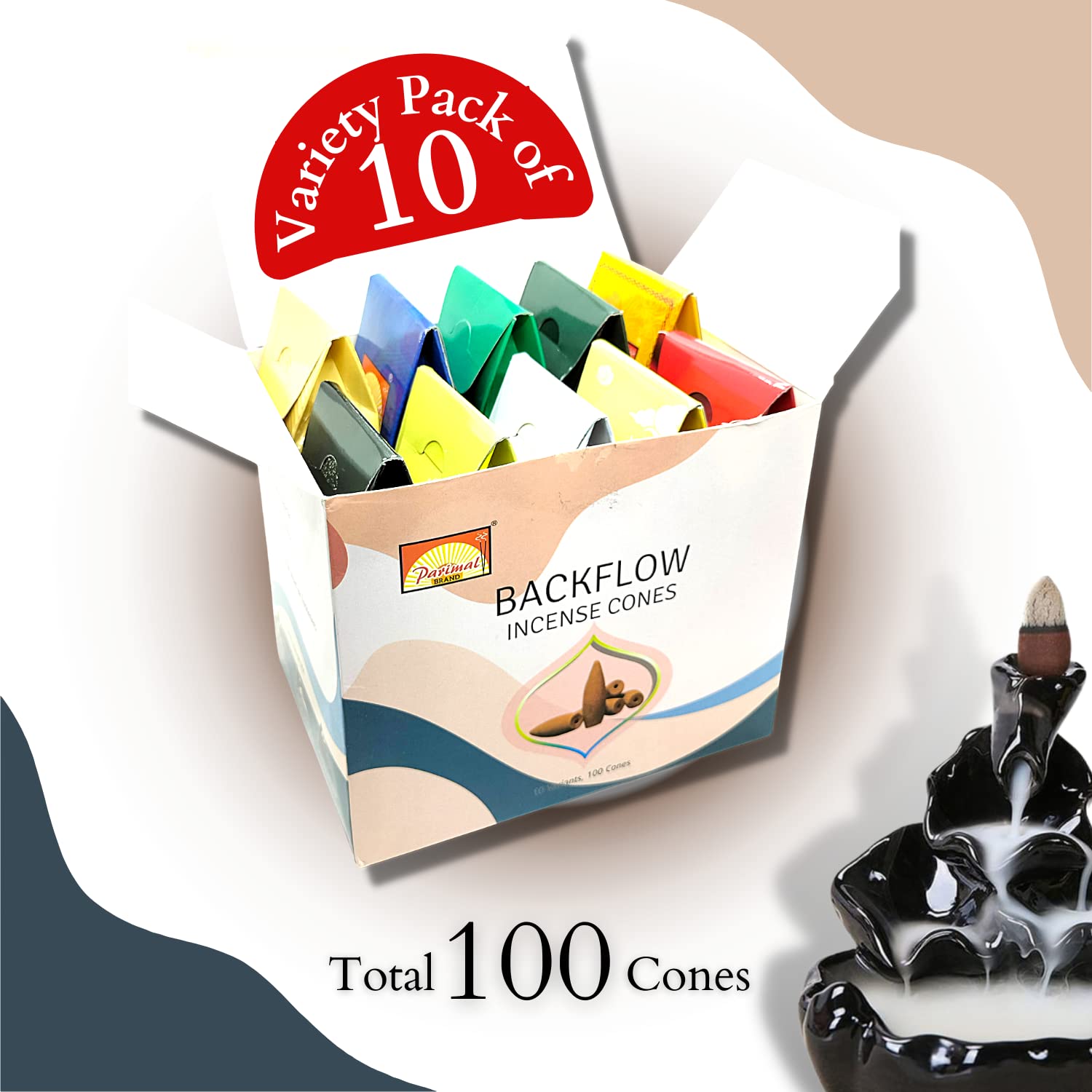 Calmveda Lavender backflow cone creating soothing aroma for relaxation.