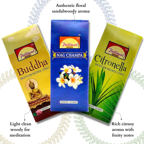 Calmveda Palo Santo backflow cone enhances grounding atmosphere for yoga.