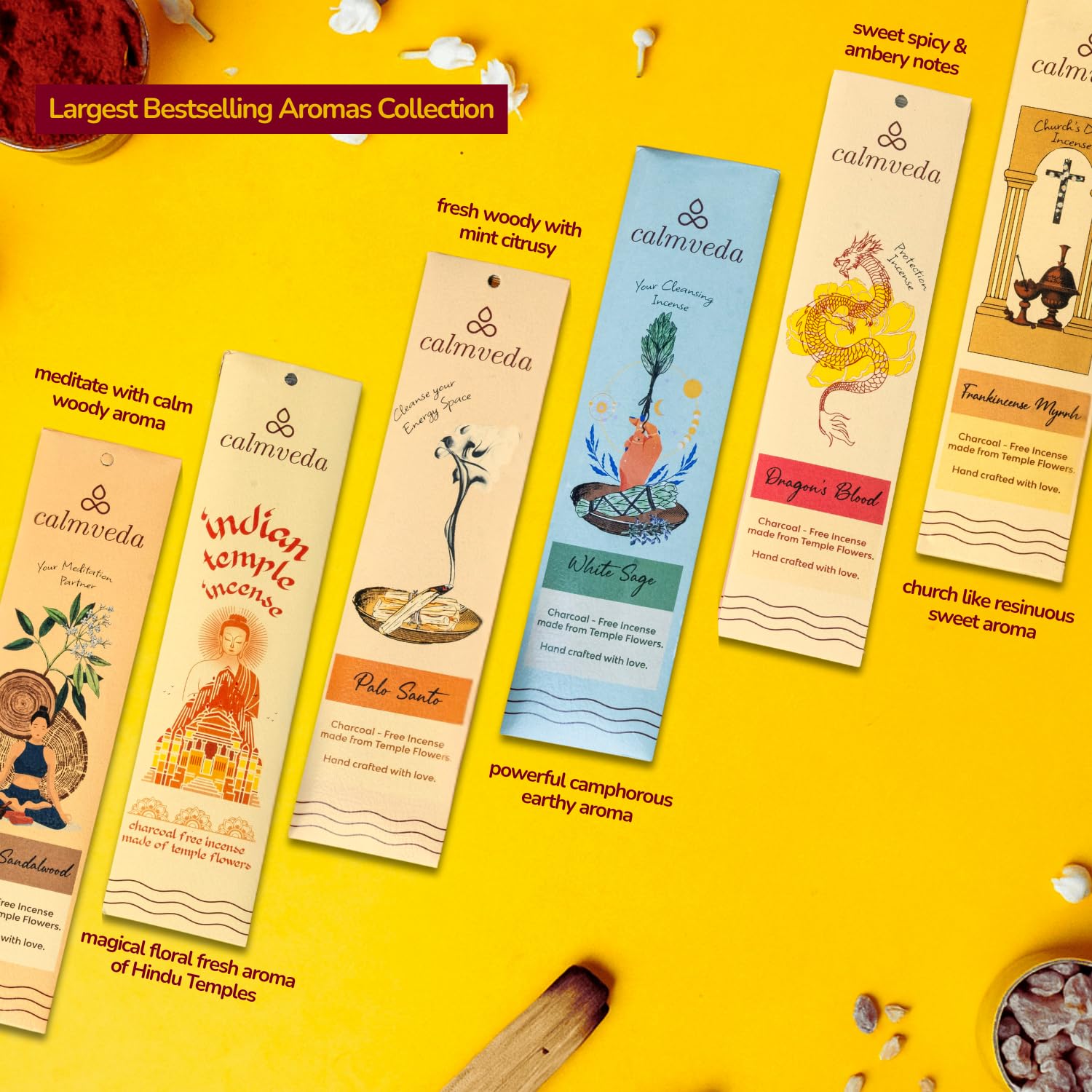 Calmveda twelve aroma collection display for mood and ritual variety