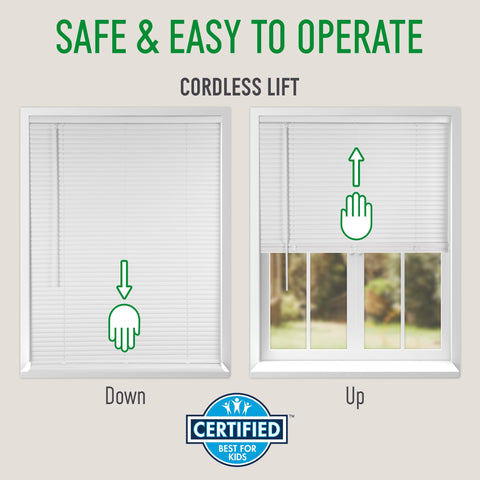 Calyx Interiors cordless lift system with wand tilt for simple light control.