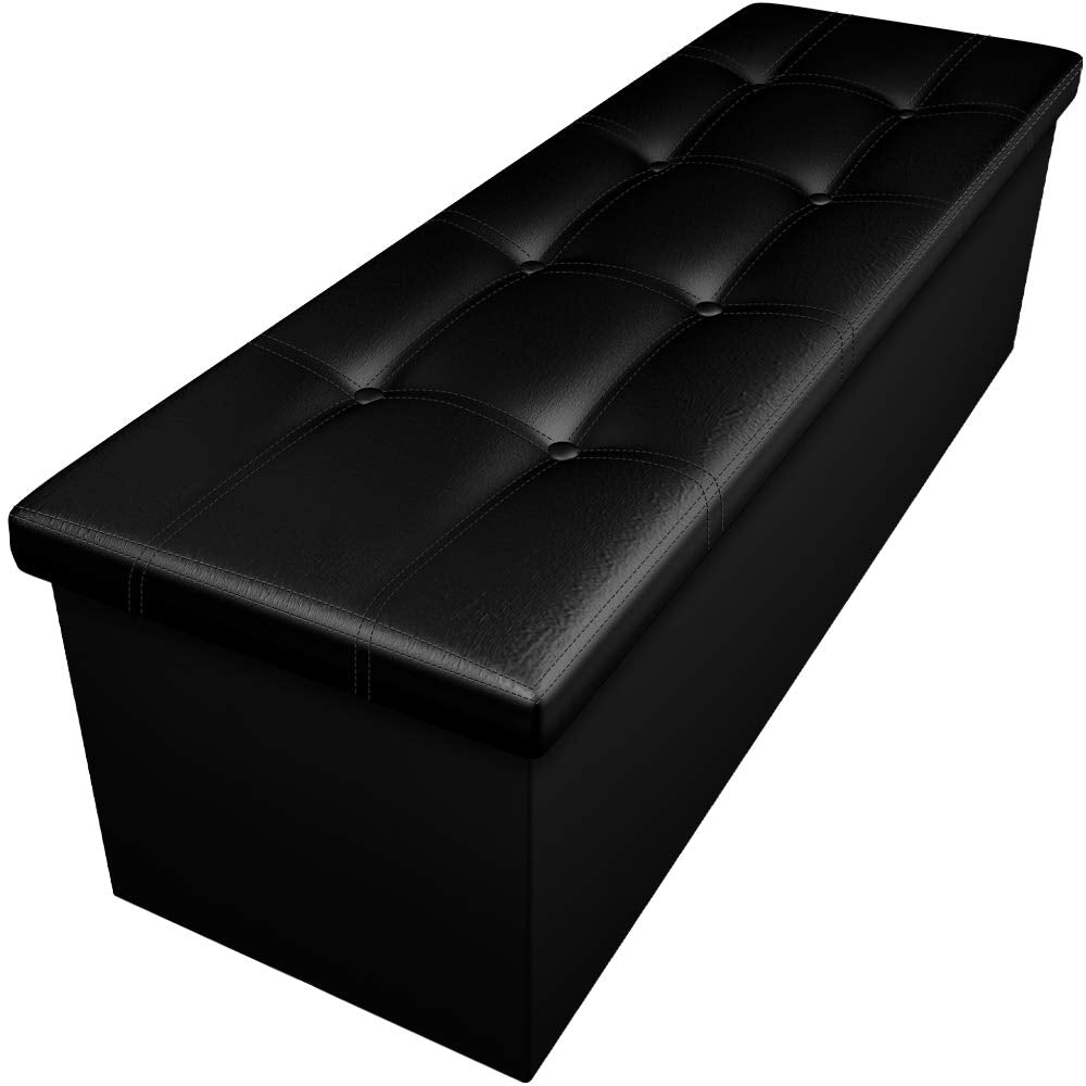 Camabel 43-inch folding ottoman bench folded for compact space-saving storage.