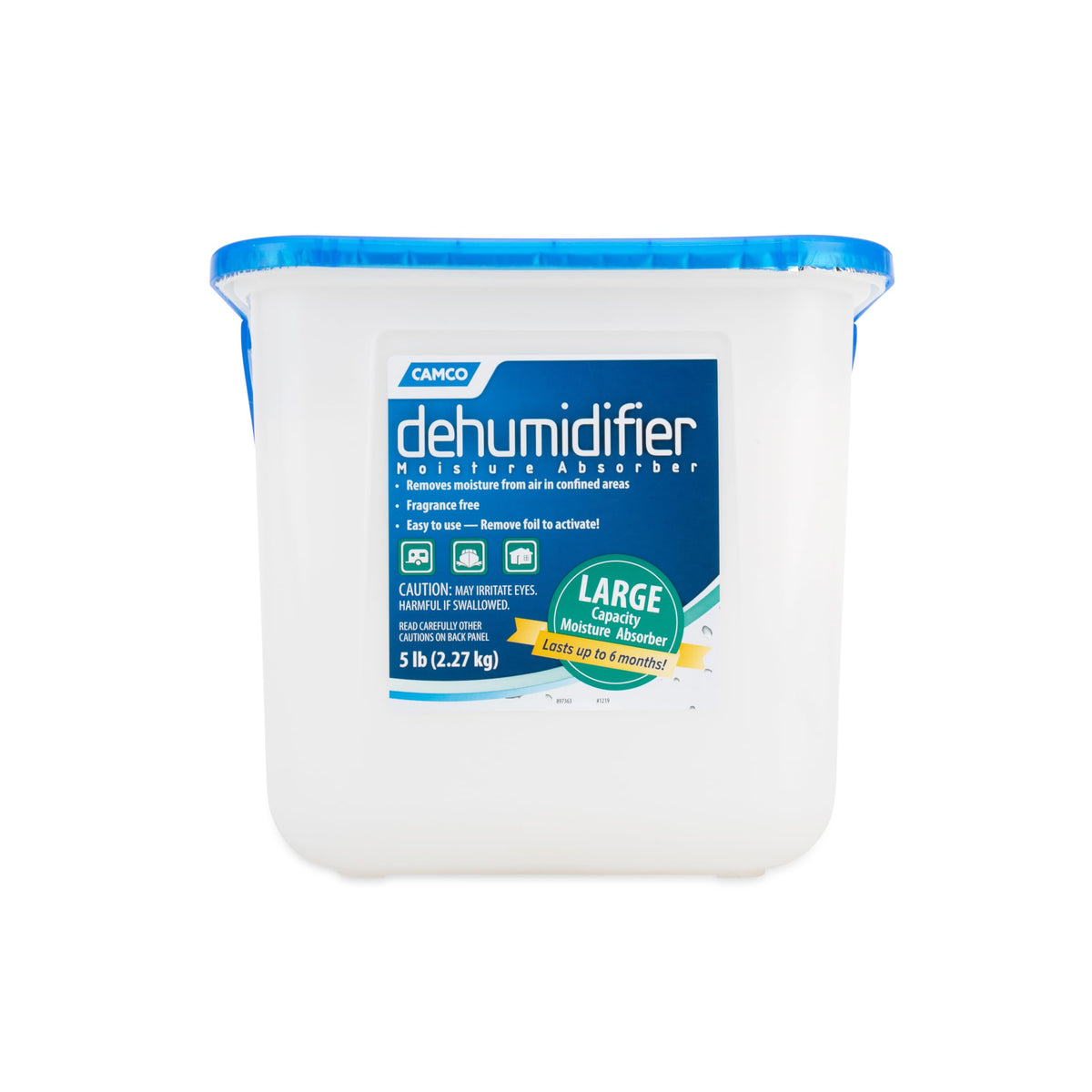 Camco Moisture Absorber Bucket demonstrating 3x moisture absorption in small RV spaces