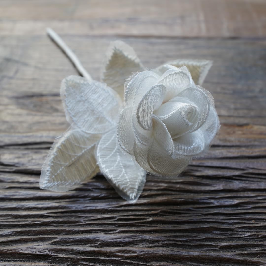 Camellia Bees embroidered lace rose, handcrafted artistry.