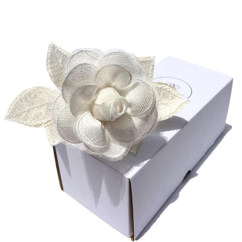 Camellia Bees lace rose white close-up, an elegant keepsake for special occasions.