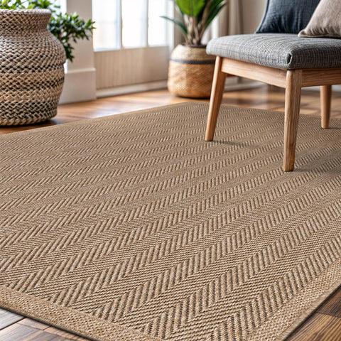 CAMILSON Easy Jute Rug 10x14 highlights herringbone weave detail