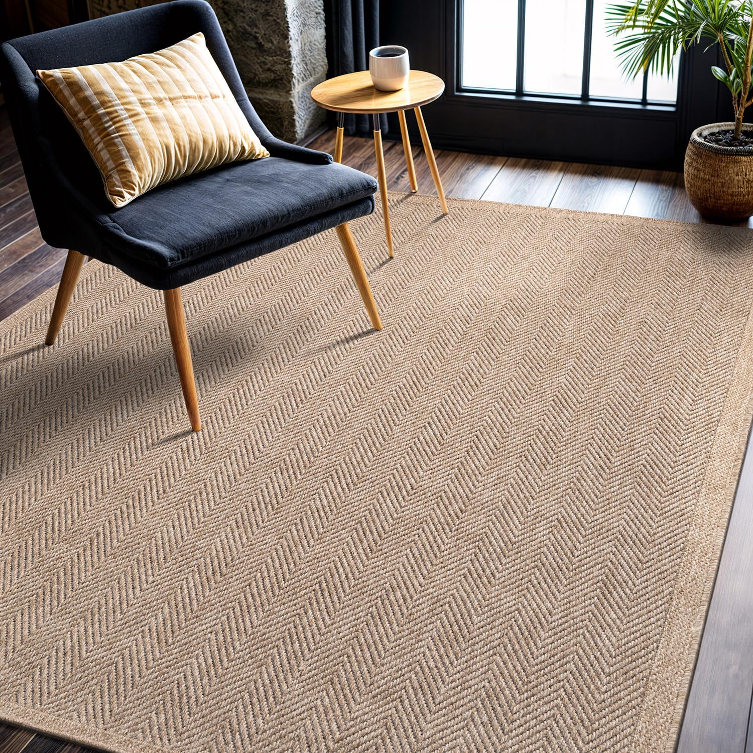 CAMILSON Easy Jute Rug 5x7 in kitchen or entryway with easy-clean design.