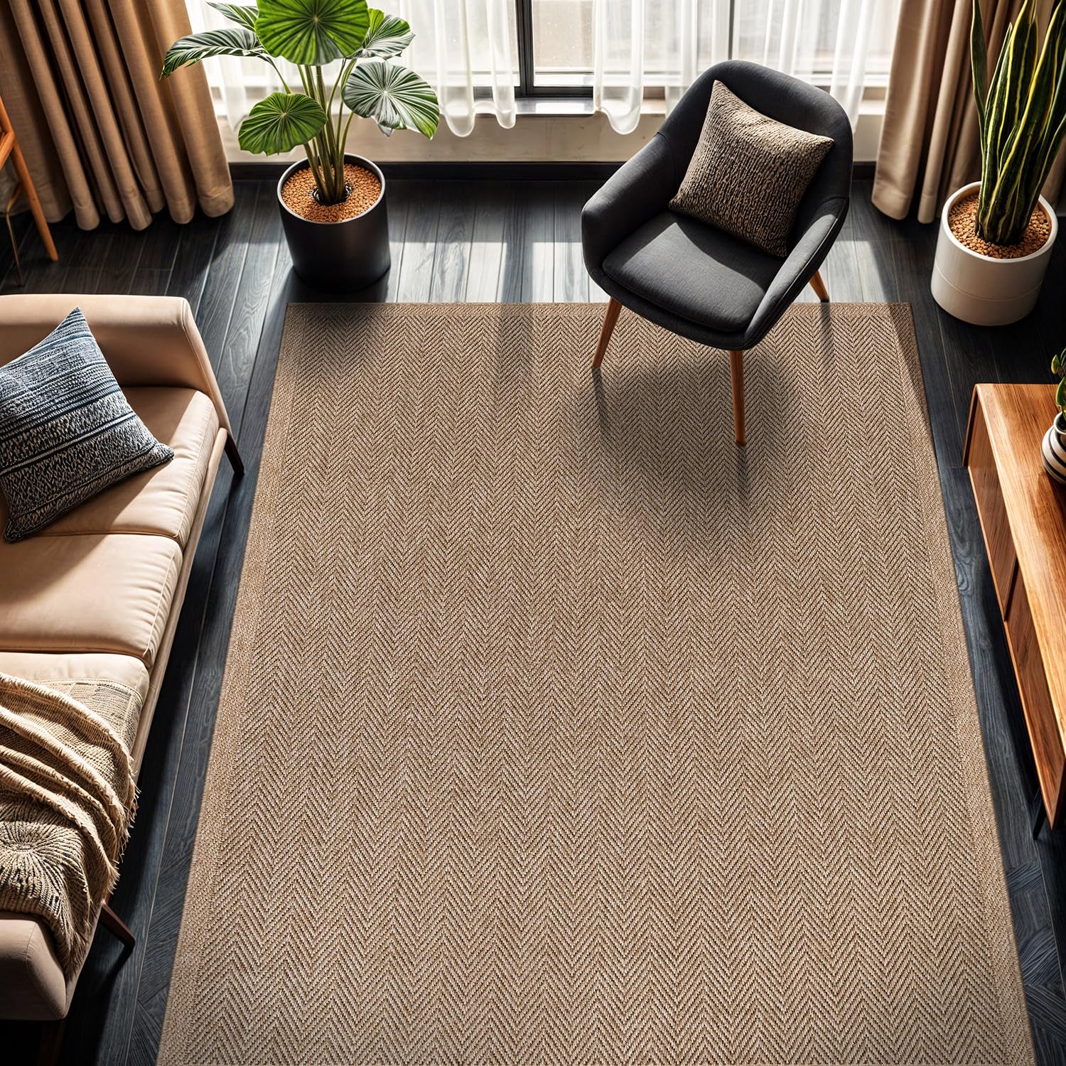 CAMILSON Easy Jute Rug 6x9 in natural color offers durable indoor-outdoor use.