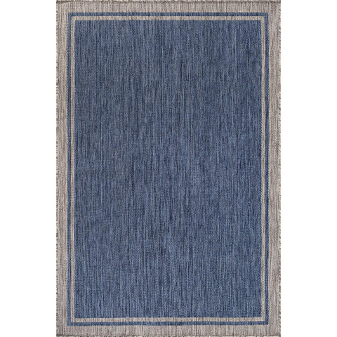 CAMILSON navy gray rug with modern border enhances any porch or deck.