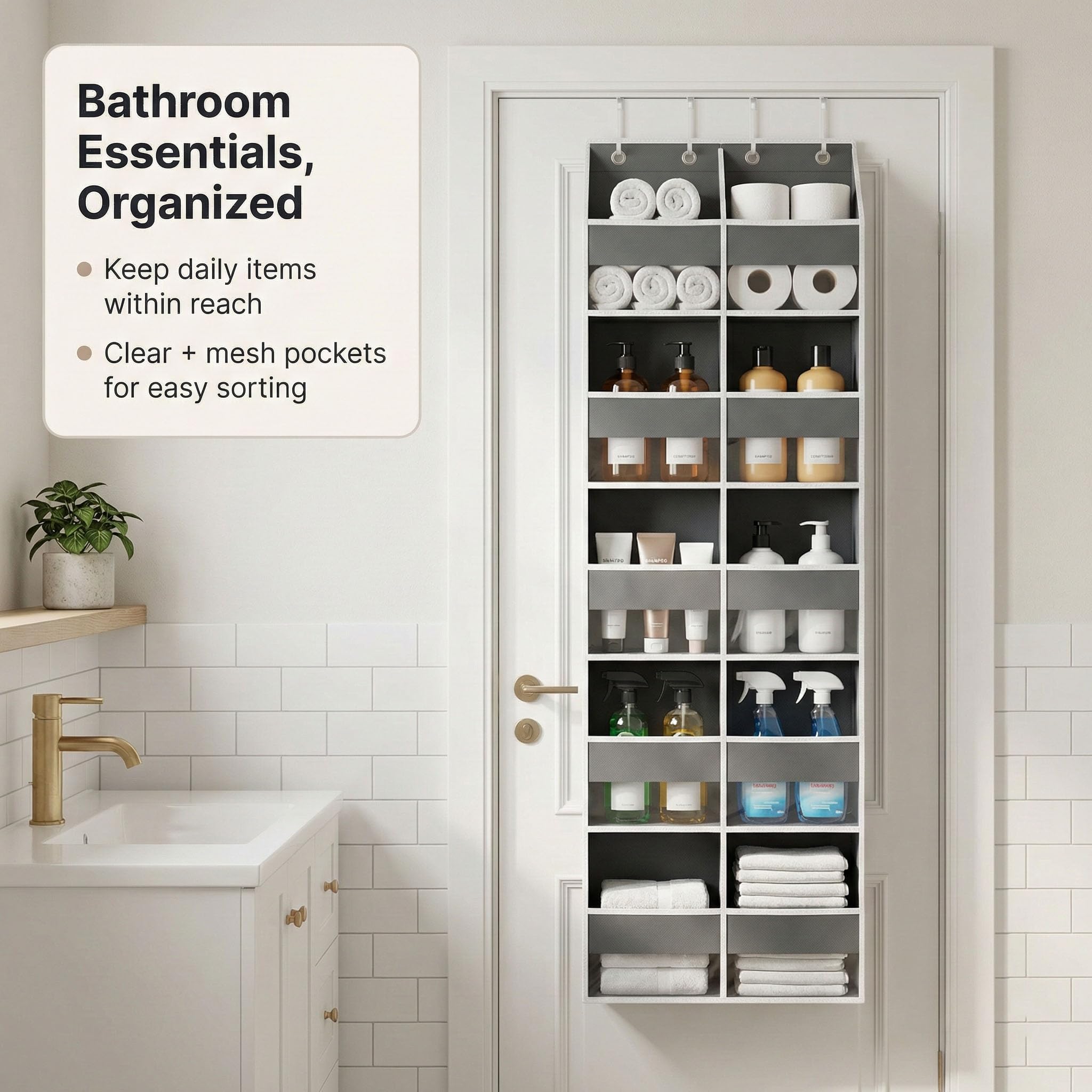 Camkey 10-pocket organizer filled with towels and clothes